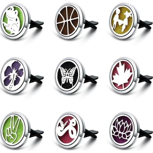 New Various Graphic Designs Aromatherapy Jewelry Car Air Freshener Essential Oil Diffuser Pendants Car Vent Clip Perfume Lockets