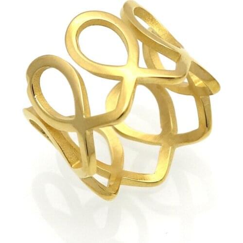 New Women Rings Stainless Steel Band Statement Cocktail Mid Finger Ring Gold Color Fashion Jewelry Anel AAA Quality