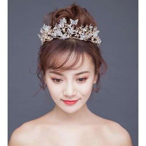 Mingli Tengda Crown Butterfly Flower Headwear Baroque Bridal Bride Hair Hoop Wedding Accessories Crystal Tiaras Diadema Headband