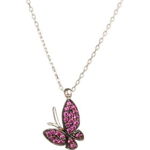 925 Sterling Silver Butterfly Necklace with Purple Stones Womens Pendant Necklace Purple Animal Small Chain Necklace