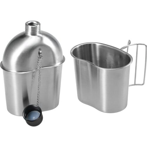 Lixada Portable Stainless Steel Military Canteen with Cup Set for Outdoor Camping Hiking Backpacking Picnic Survival