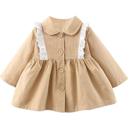 Little Girl’s Casual Long Sleeve Coats Cardigan Autumn Fashion Solid Color Flounce Stitching Coat 1-5Y