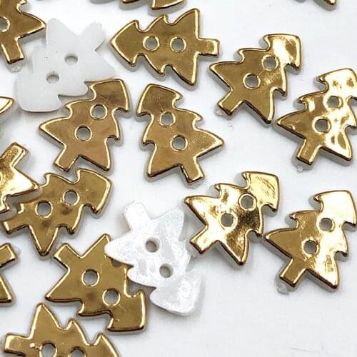 50/100PCS 17x13MM Gold Christmas Tree 2 Holes Plastic Buttons Childrens Apparel Sewing DIY Scrapbooking Crafts PT335