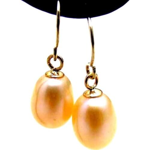 Qingmos Fashion Natural Pink Pearl Earrings for Women with 8-9mm Drop Pink Pearl Dangle Earring Gold Solid Hook Earring ear275