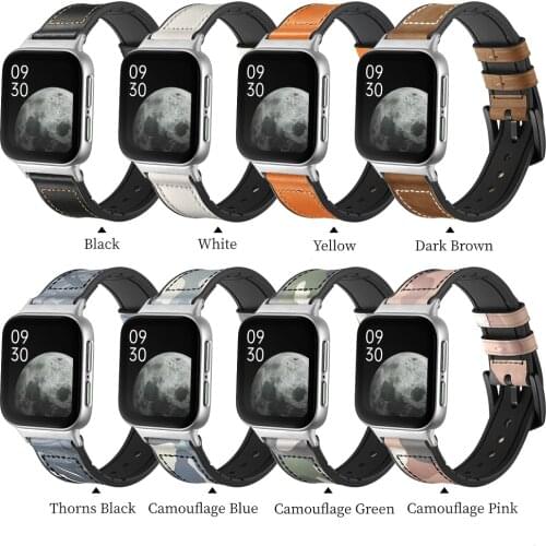 Genuine Leather Silicone Watch Strap For Oppo Smart Watch Black Connector Bracelet Replacement Watch Band Wristband Accessories