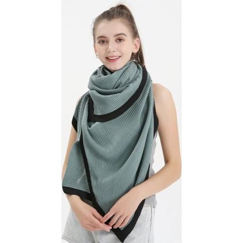 Autumn Winter New Pleated Edging Scarf Women Thickening Warm Cotton and Linen Crease Shawl Lady Korean Solid Color Bib Female