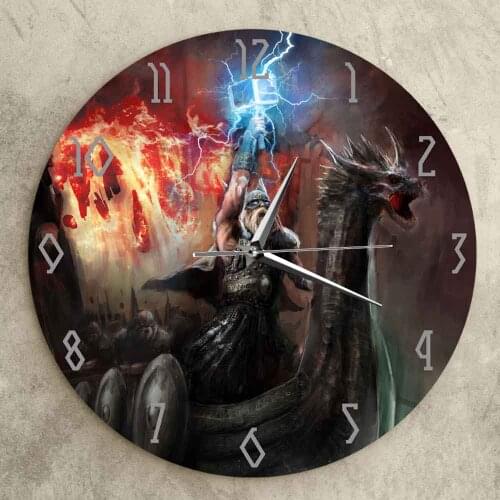 Norse Wall Clock Mythology God Of Thunder Lightning Wall Clock Battery Operated 12 Inch Living Room Decoration Home Decor Gift