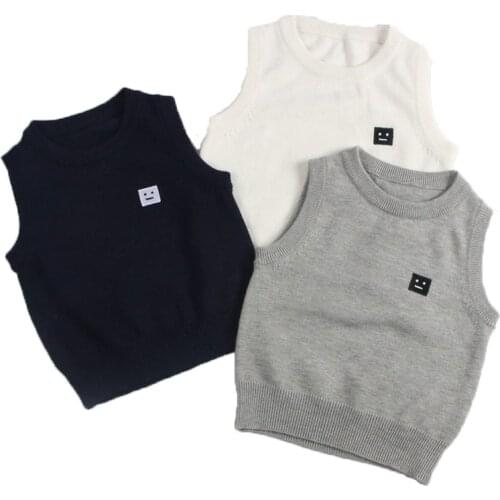 Baby Boys Sweaters Solid Color Sleeveless Pullover Vest Fashion Cute Face Kids Sweater Knitted Vests Toddler Autumn Outerwear
