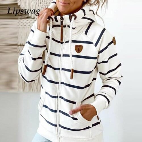 Women Casual Stripe Hooded Sweatshirt Harajuku Autumn Winter Long Sleeve Pocket Hoodie Female Drawstring Hoodies Sweatshirts 3XL