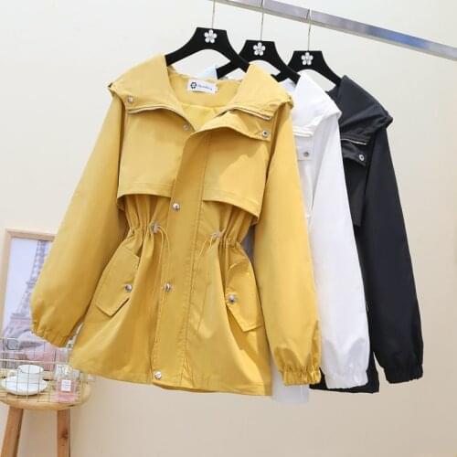 Womens Casual Jacket Coat Office Long Sleeve Zipper Pockets Windbreaker Hooded Female 2021 New Spring Autumn Outerwear