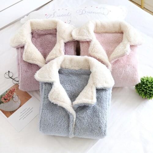 Women Pyjamas Sets Thick Coral Pijamas Female Kimono robe Long Pajamas Set for Girl Night gown Solid color Winter Warm Flannel