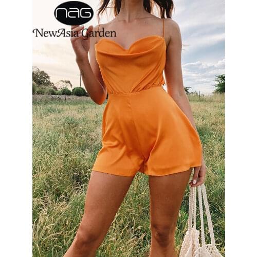 NewAsia Backless Sexy Romper Lace up Zipper Sleeveless High Waist Overall Shorts Casual Streetwear Summer Bodysuit Women Clothin