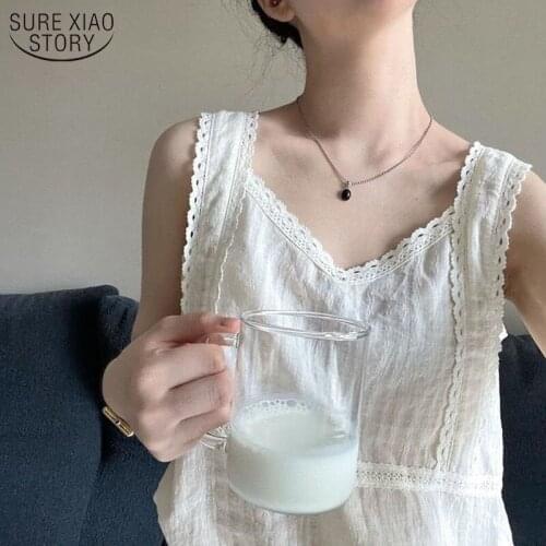 Vintage Womens Top and Blouse Lace Flower Stitching Sling Summer New Sleeveless Vest Women V-neck Female Blusas Mujer 14601