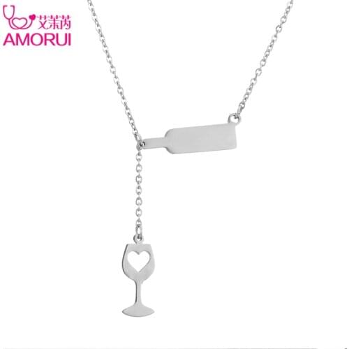 Custom Name Necklace Women Y Shape Love Heart Pendant Trendy Stainless Steel Beer Cup Personalized Letter Gold Necklaces Gift