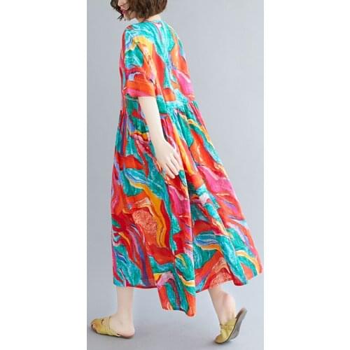 Pattern Fashion Tie Dye Dress 2021 New Arrival Loose Summer Dress Thin Soft Cotton Holiday Travel Casual Women Beach Style Dress