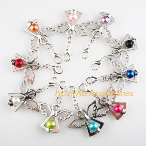 10 New Angel 29x37mm Charms Mixed Ball Glass Tibetan Silver Plated Retro With Lobster Claw Clasps