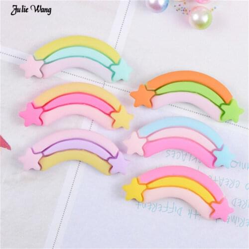 Julie Wang 10pcs Resin Rainbow Charms Flatback Cabochon Hair Accessory Jewelry Making Slime Supplies Photo Props 15*37mm