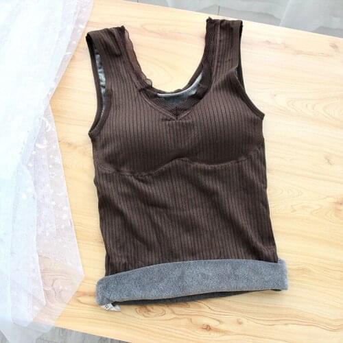 Women 2021 Autumn Winter Fashion Slim Thermal Underwear Tops Female Lace V-neck Sleeveless Tops Ladies Thick Warm Vest Tops E131
