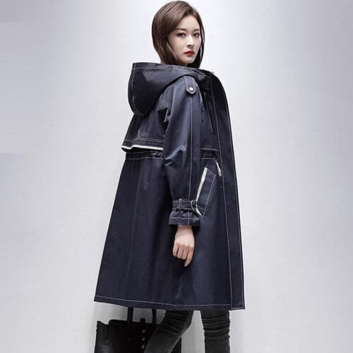 2021 Spring Woman Fashion Casual Hooded Windbreaker Jacket Female Street Fashion Trench Coats Ladies Single Breasted Outwear Q25