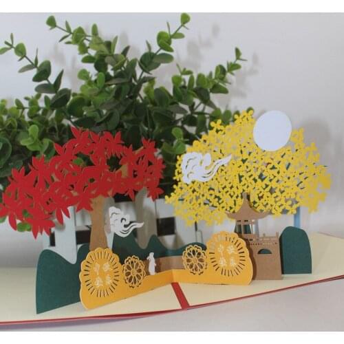 3D Handmade Cartoon Chinese Style Fragrans Tree Paper Greeting Cards PostCard Mid-Autumn Festival Overseas Chinese Friend Gift