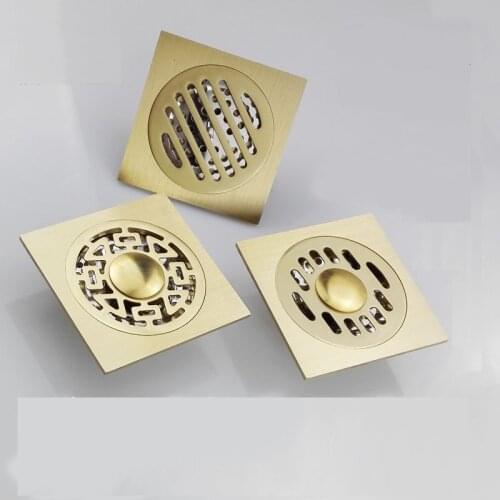 4 Inch Copper Brushed Gold Deodorant Square Floor Drain Bathroom Washing Machine Floor Drain