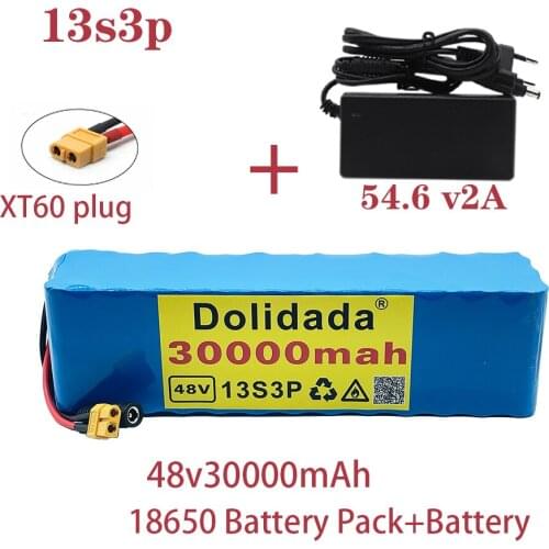 48V100Ah 1000w 13S3P XT60 48V Lithium ion Battery Pack 30000mah For 54.6v E-bike Electric bicycle Scooter with BMS+charger