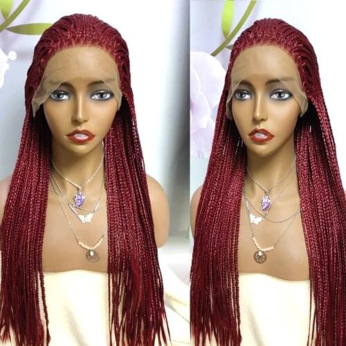 99J Red Twist Braids Wig For Black Women 26 Inches Long Straight Synthetic 13*4 Lace Front Wigs With Baby Hair Preplucked