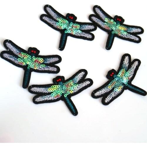 5pc/lot dragonfly embroidery patches for clothing Embroidered iron on patch for clothes ironing applique parches for jacket