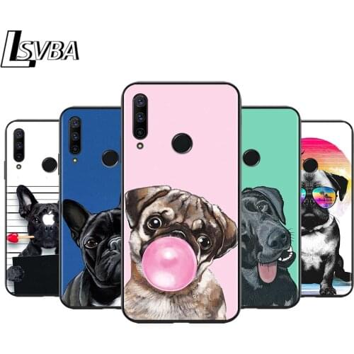 Anti-Fall Soft Black Cover Cute Cartoon Dog For Huawei Honor 30 20 10 9X 9 Lite Pro V20 20S 9S 9A 9C 9N Phone Case
