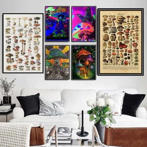 Home Decor Canvas Paintings Mushroom Education Magic Black Light Picture Wall Art Prints Nordic Modular Poster For Living Room