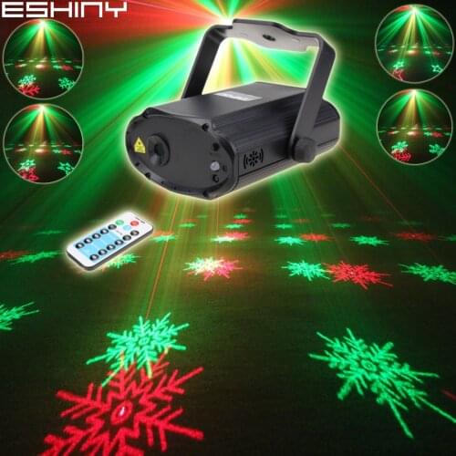 ESHINY Remote MINI R&G Laser 6 Snowflake Patterns Projector DJ Dance Disco Bar Home Party Xmas Stage Effect Light Show T164D2