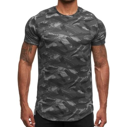 Camo Sport Shirt Men Short Sleeve Workout Gym TShirt Quick Dry Sportswear Slim Fit Bodybuilding Fitness Tee Tops Running T Shirt