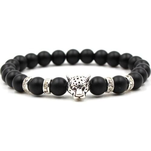 Retro Classic Matte Black Stone beads Bracelet Zinc alloy Leopard head manual DIY Bracelets Bangles for Men&Women Trendy Jewelry