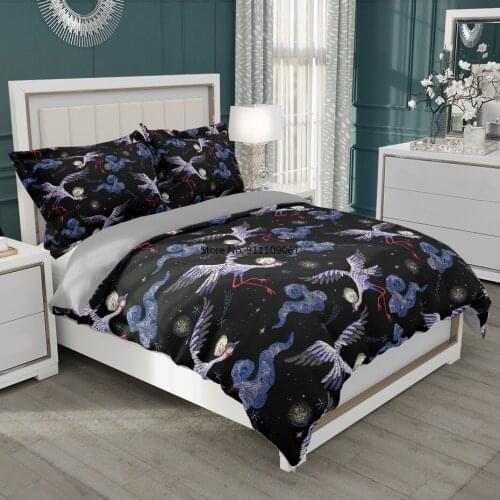 New Years Bedroom Set Bed Cover 2-3pcs 3d White Black Duvet Cover Bedspread for Adult Bedding High Quality Bird Floral Pattern