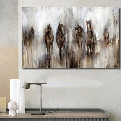 Brown Running Horse Animal Oil Painting on Canvas Art Posters and Prints Scandinavian Wall Picture for Living Room Cudros Decor