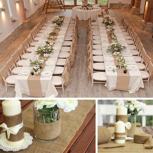 Burlap roll table runner chair sash Cutlery Pouch Country Rustic Vintage Wedding engagement Bridal Shower Christmas Decoration
