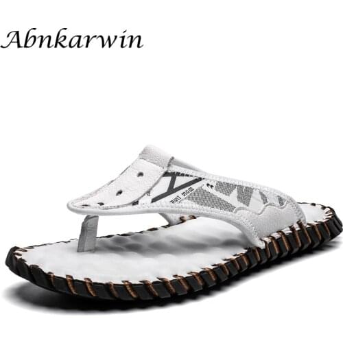 Outside Fashion Men Leather Slippers Flip Flops Outdoor Summer Handmade Flip Flop Chanclas Hombre Piel Plus Size Shoes 38-48s