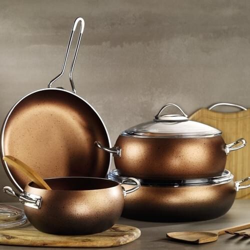 Adora 7 Piece Granite Cookware Set Copper Black
