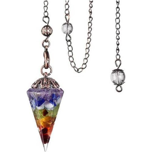 KFT Natural Chakra Healing Crystal Quartz Orgonite Pendulum Pendant Hexagon Orgone Energy Reiki Stone Pendant Dowsing Divination