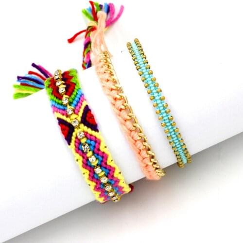 Newest 3Pcs Gold Plated Chain Crystal Beads Adjustable Handmade Bohemian Friendship Bracelets for Women Jewelry