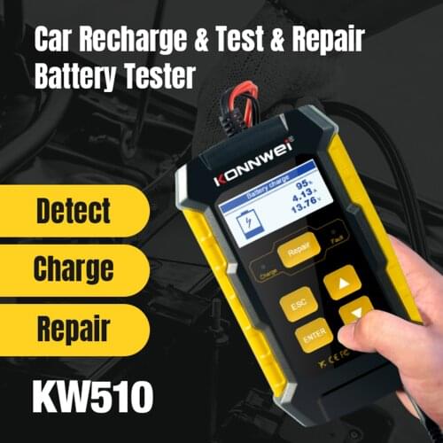 KW510 Car Battery Tester Lead Acid Battery Charger Maintainer with Alligator Rings Clips Fast Charging Test Tool Multi-Language