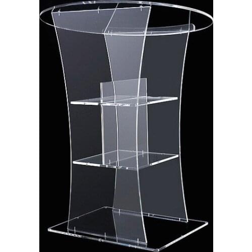Clear rostrum led bar speaker pulpit podium table furniture crystal pmma acrylic plexiglass lectern logo customize