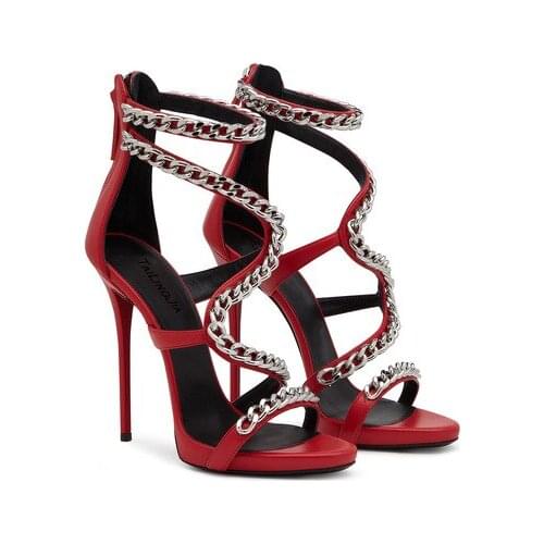 Gladiator sandals women summer metal chain thin heel shoes open toe high heels sandals party evening wedding lady pumps big size