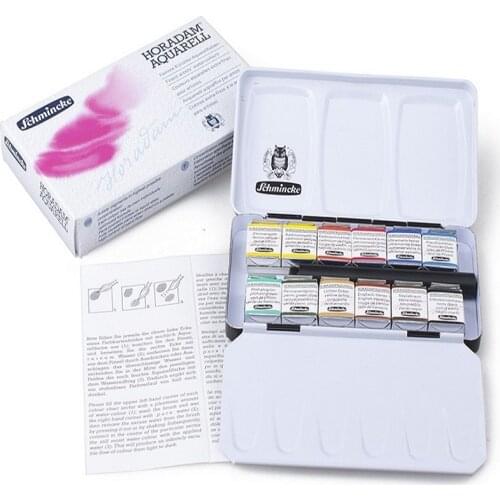 Schmincke 12 color Professional Painter Watercolor Solid Paints With DaVinci No.5 Paint Brush