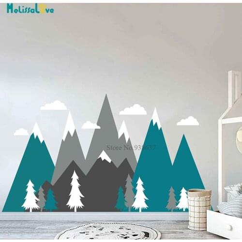 Nursery Adventure Mountain Mural Decal Woodland Playroom Baby room Decor Removable Vinyl Wall Sticker BA989