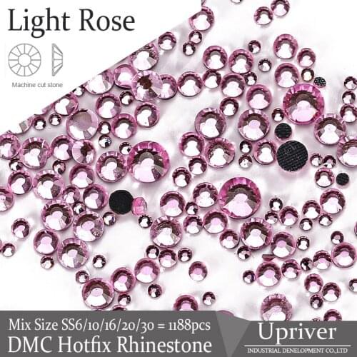 Upriver Flatback Round Light Rose DMC Hotfix Rhinestones Glass Loose Strass Stones