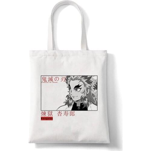 Demon Slayer Shopper Bag Anime Shopping Bags Rengoku Kyoujurou Kimetsu No Yaiba Canvas Tote Bag Handbags Harajuku Shoulder Bags