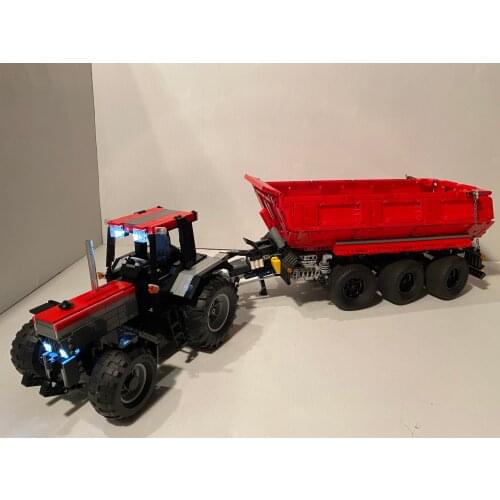 Technical building block 42054 tractor compatible with MOC-8830 automatic dumping trailer assembly boy education toy gift model