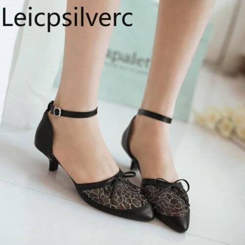 Pumps Spring and autumn The New fashion Pointed Buckle Mesh butterfly Knot Fine heel mid heel Womens shoes plus size 30-49