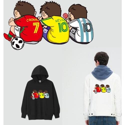 Cartoon Iron On Patches DIY T-shirt Cute Football Player Heat Transfer Washable Stickers On Clothing Applique Boy Coats Washable